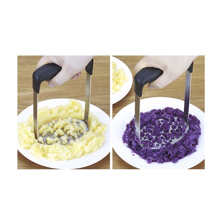 Stainless Steel Potato Masher Hand Plate Food Masher Utensil Black