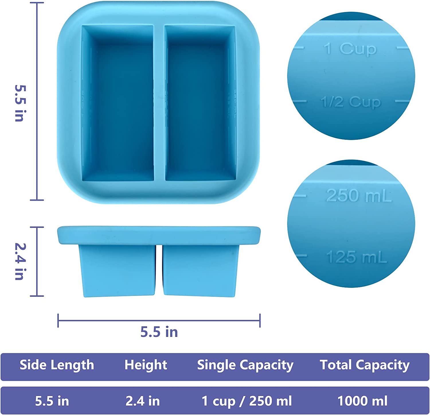 Silicone Freezing Tray with Lid Square Food Freezing Container