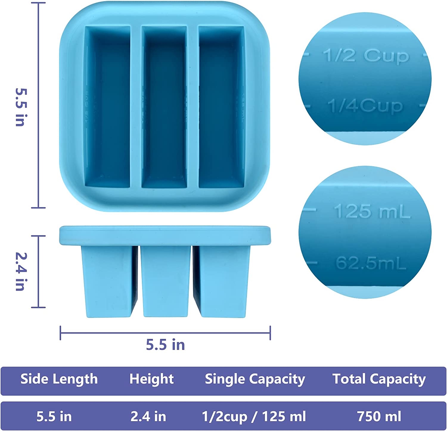 Silicone Freezing Tray with Lid Square Food Freezing Container