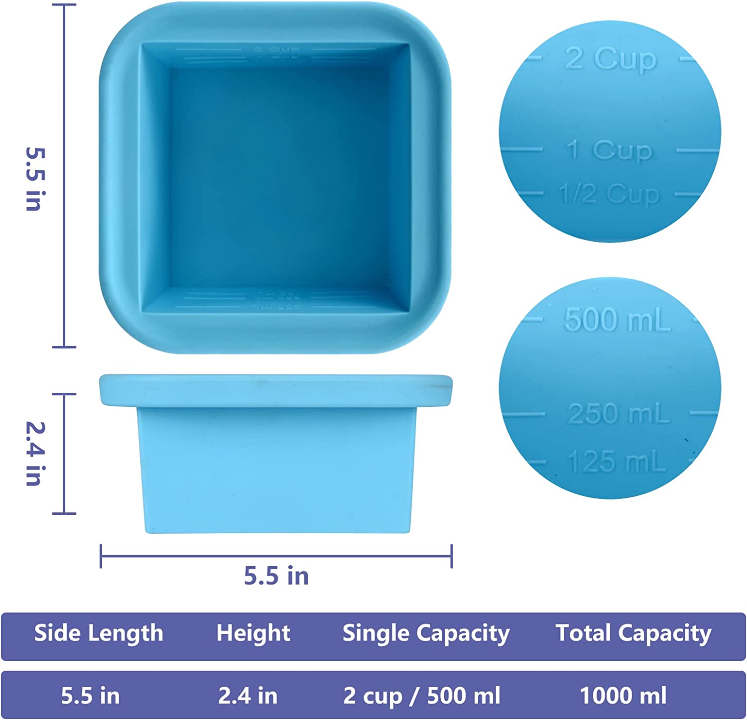 Silicone Freezing Tray with Lid Square Food Freezing Container