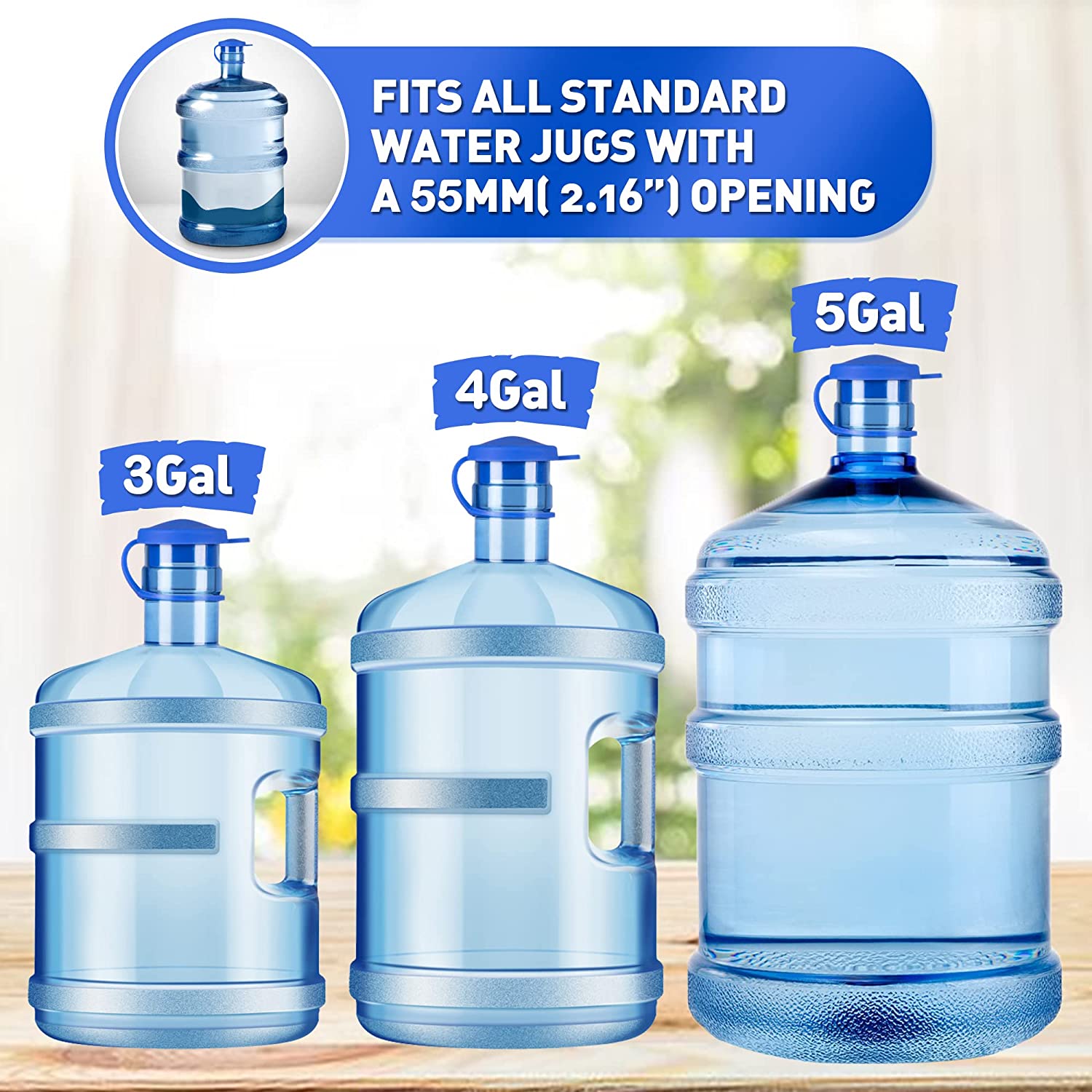 5 Gallon Water Jug Bottle Caps Reusable Durable Silicone No-Spill Jug Lid for 55mm Bottles