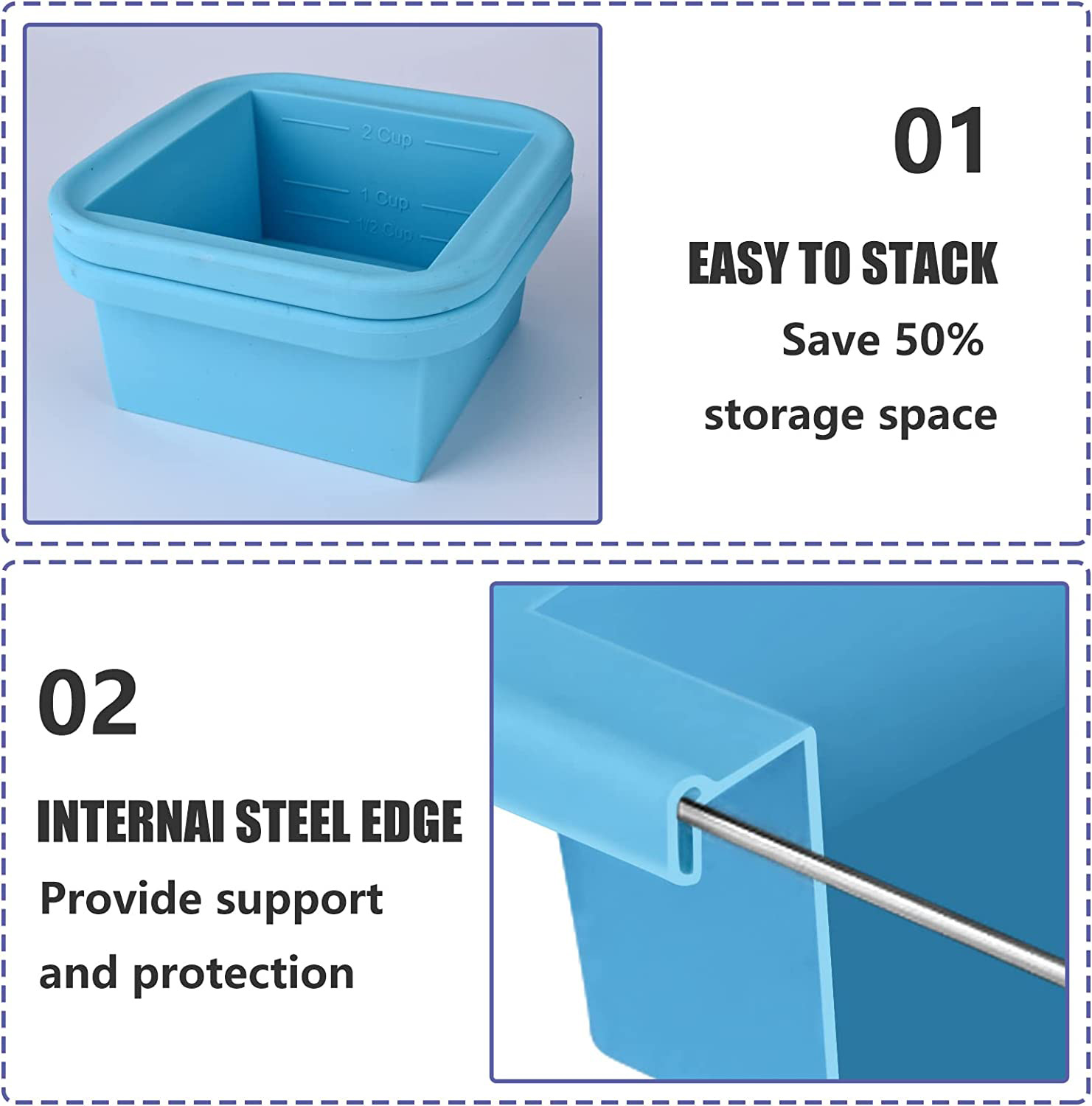 Square Food Freezing Container silicone 1 hole