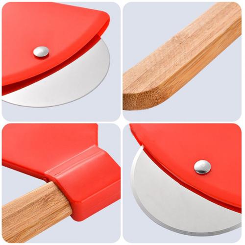 Logo Custom Stainless Steel Blade Cut Pizza Knives with wooden handle